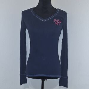 Aeropostale Navy Long Sleeve Tee with Pink Logo